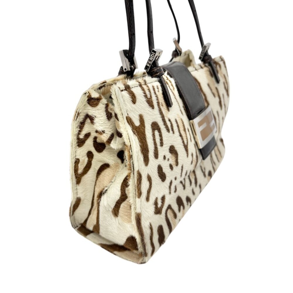 FENDI Vintage FF Logo Leopard Mamma Baguette Shoulder Bag Cream Brown [105532] - Picture 7 of 16
